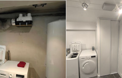 Salle de bains à Bonneville avec aménagement pour machine à laver